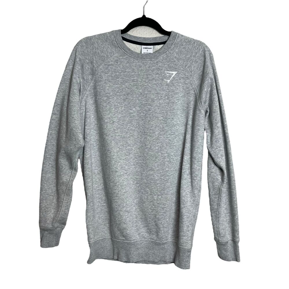 Gymshark Men Size S Grey Cotton Embroidered Logo Crew Neck Sweatshirt Casual